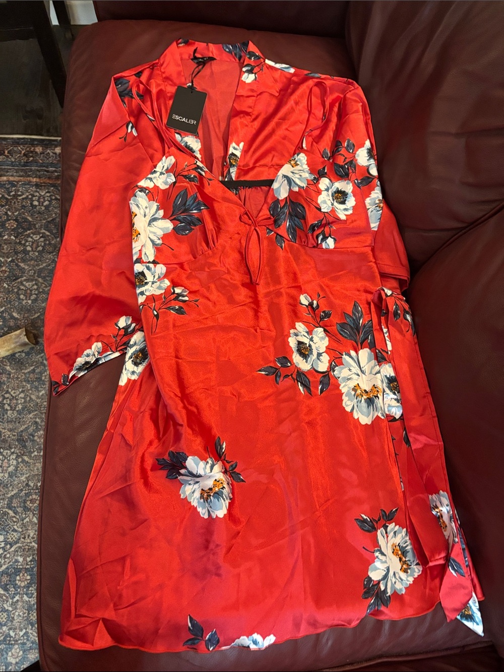 Red Floral Satin Robe and nightie- Women's Intimates
